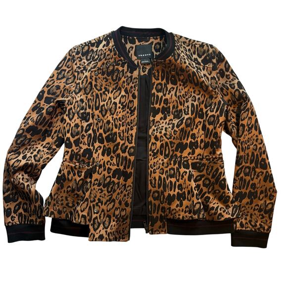 Trouve Leopard Peplum Jacket Women’s Large Animal Print Lined Zip - Picture 2 of 9